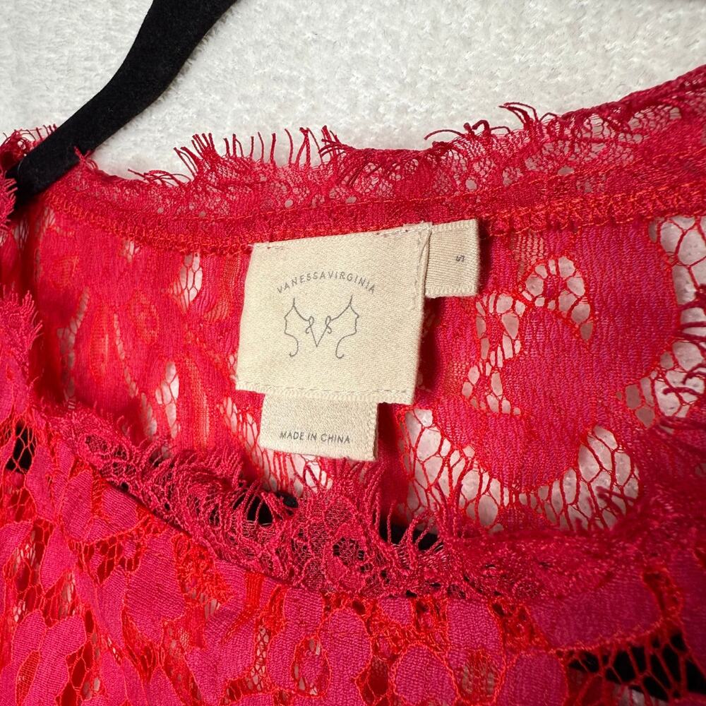 Vanessa Virginia Anthropologie Elysian Floral Lace Short Sleeve Top Small Red - Picture 3 of 8